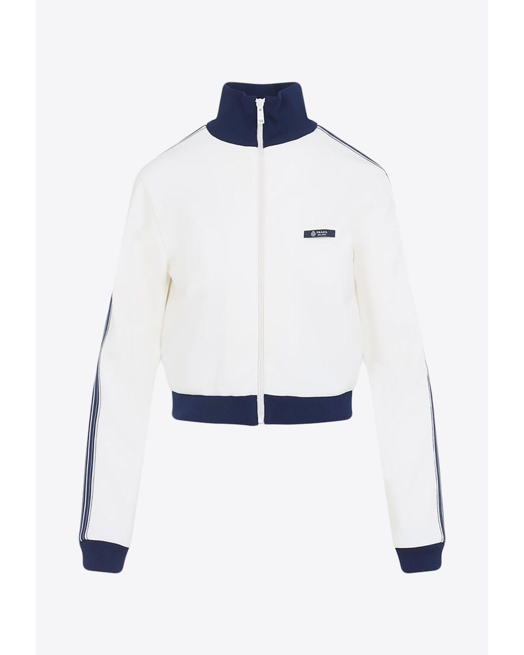 Prada White Logo Label Zip-Up Jacket