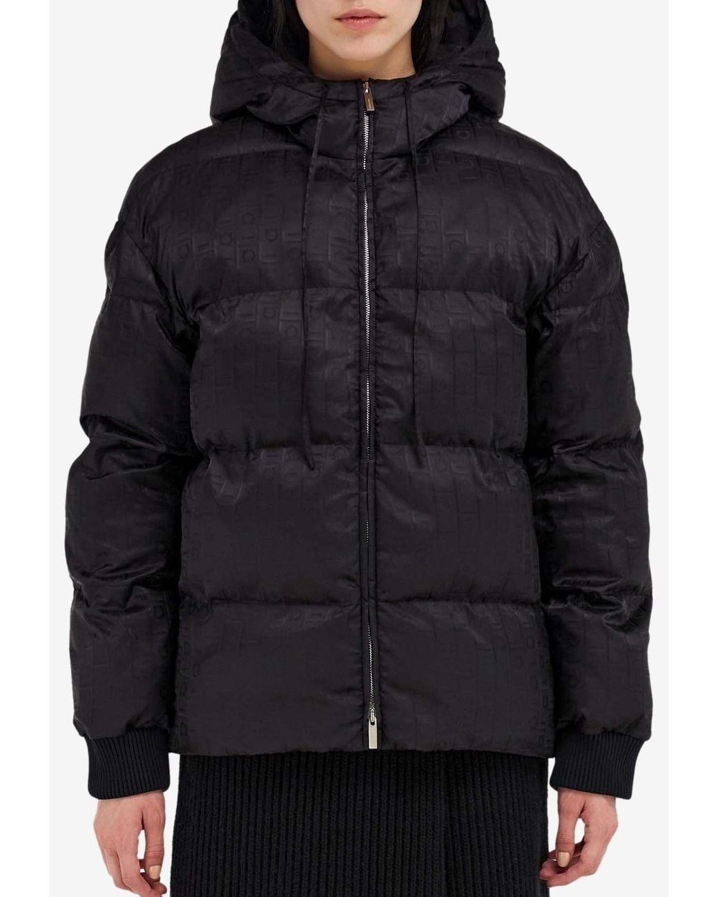 Ferragamo Black Monogram Jacquard Padded Jacket