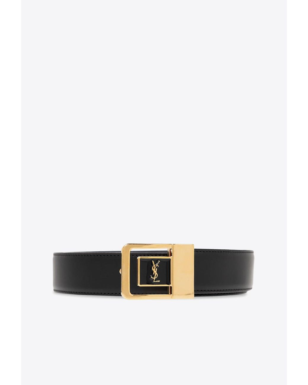 Saint Laurent La 66 Buckle Lacquered Leather Belt in White