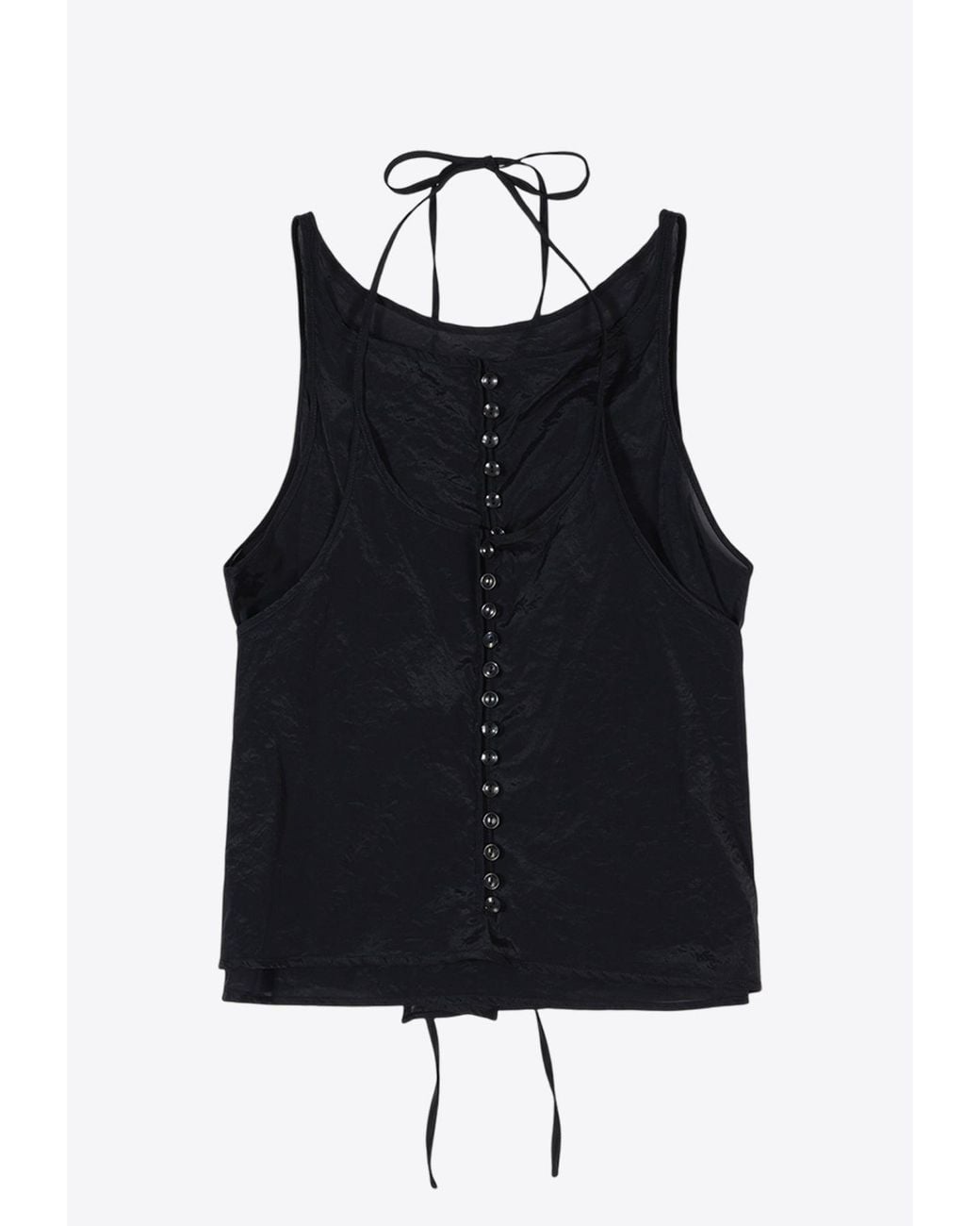 Low Classic Blue See-Through Button Loop Sleeveless Top