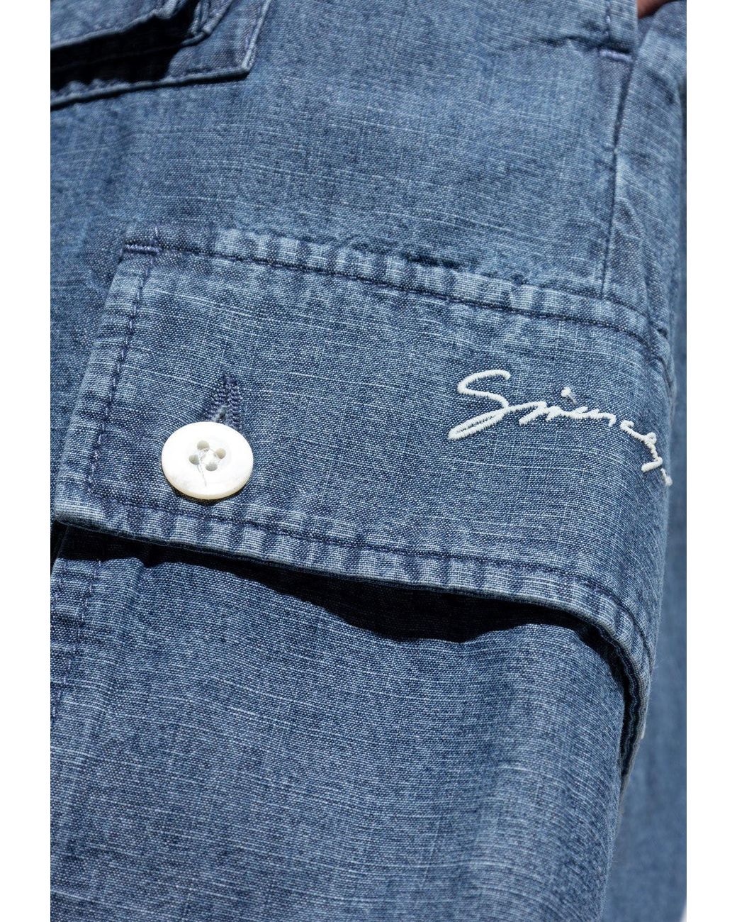Givenchy Blue Signature Logo Denim Cargo Shorts for men