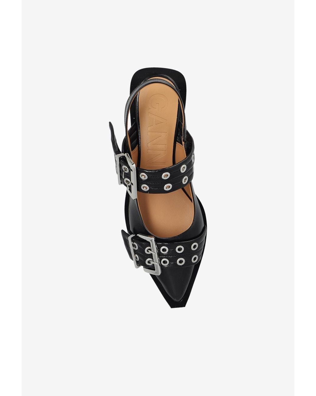 Ganni White Feminine Buckle Slingback Flats