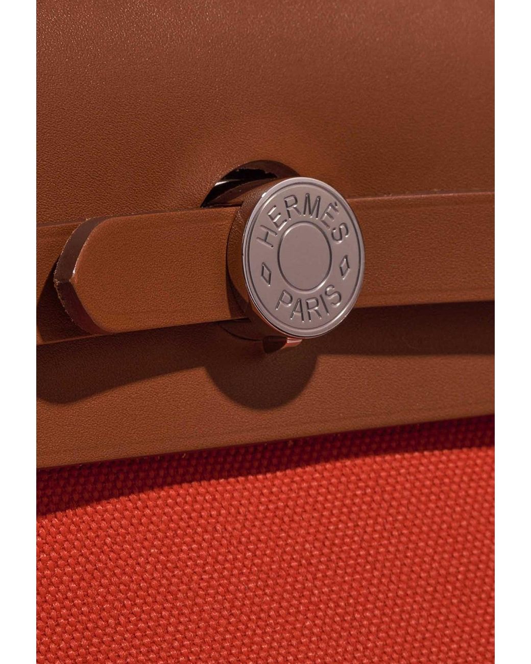 Hermès Herbag 31 Vache Hunter / Coated Toile Orange Mecano / Ecru