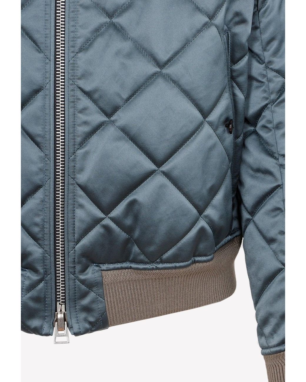 Tom Ford Satin Diamond Quilted Bomber Jacket in Blue for Men | Lyst