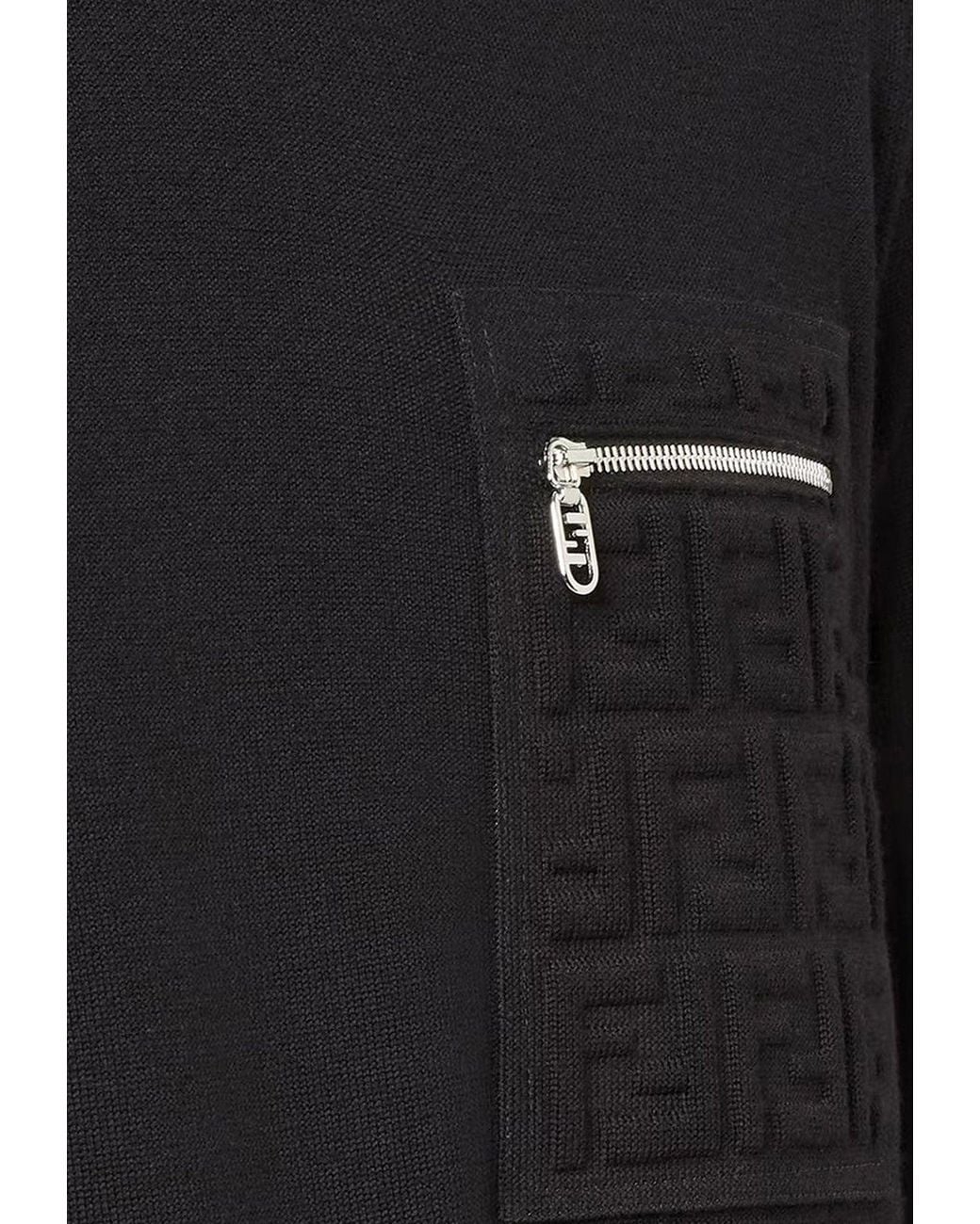Fendi Black Embossed Ff Ribbed Wool Sweater for men