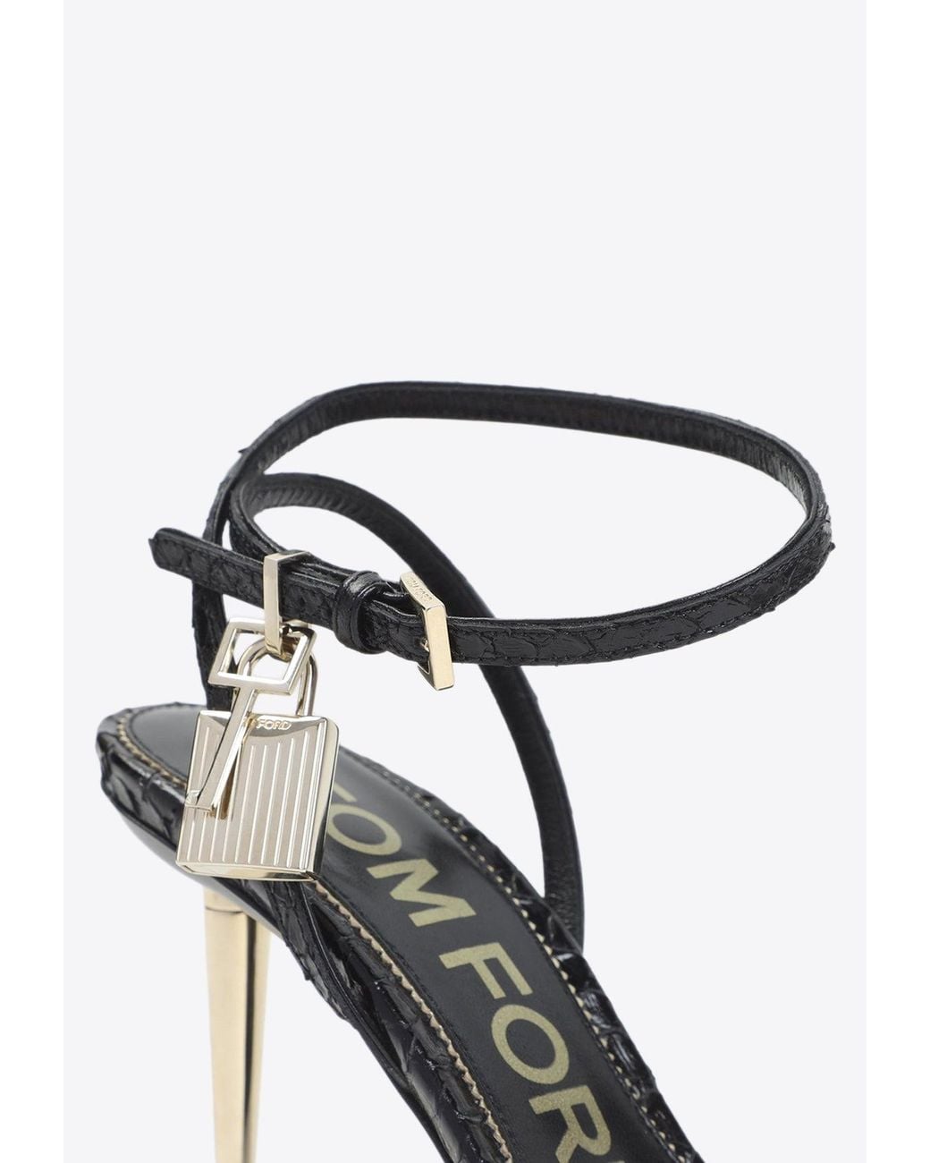 Tom Ford White Padlock 90 Python Print Leather Sandals