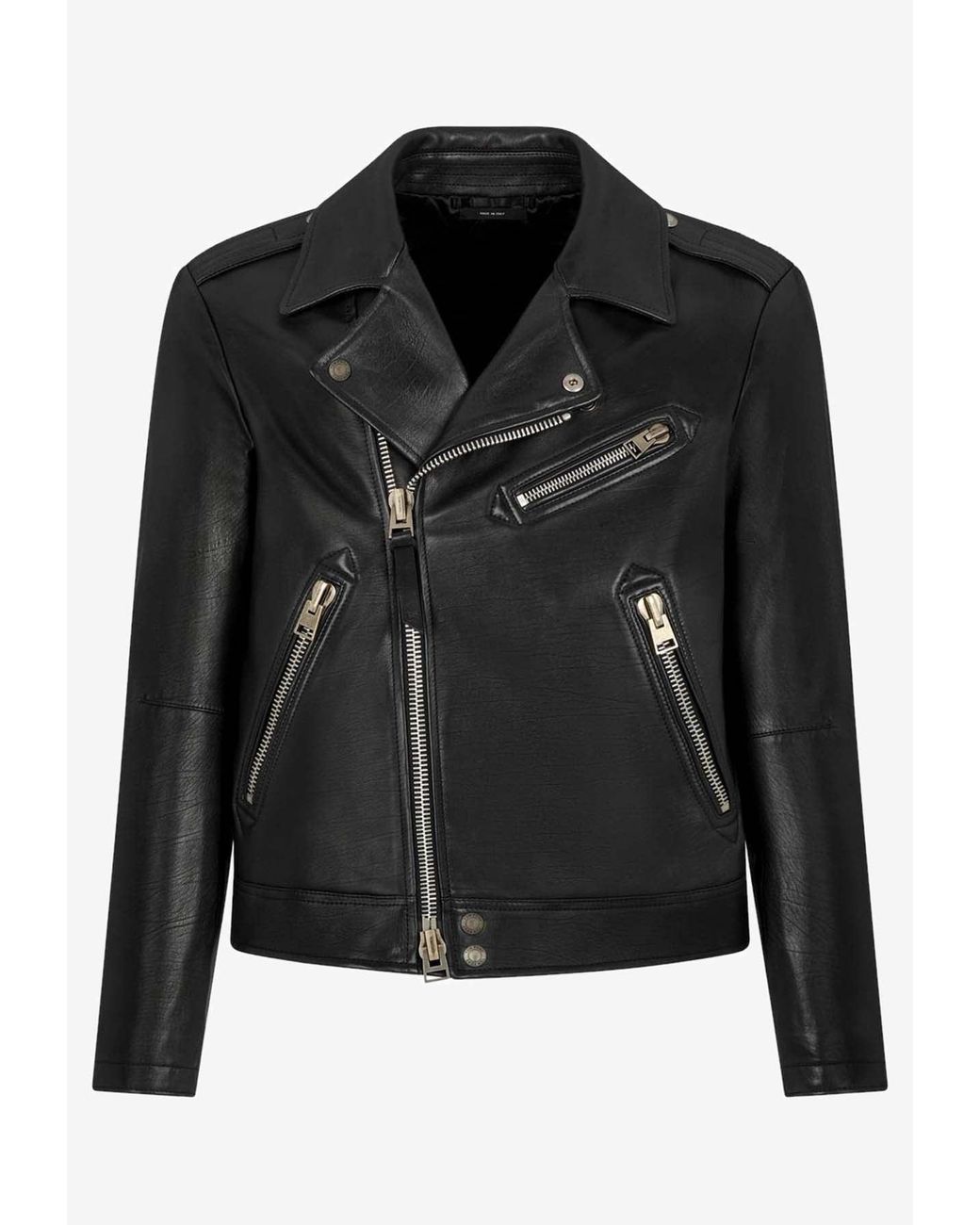 Tom Ford Blue Leather Biker Jacket for men