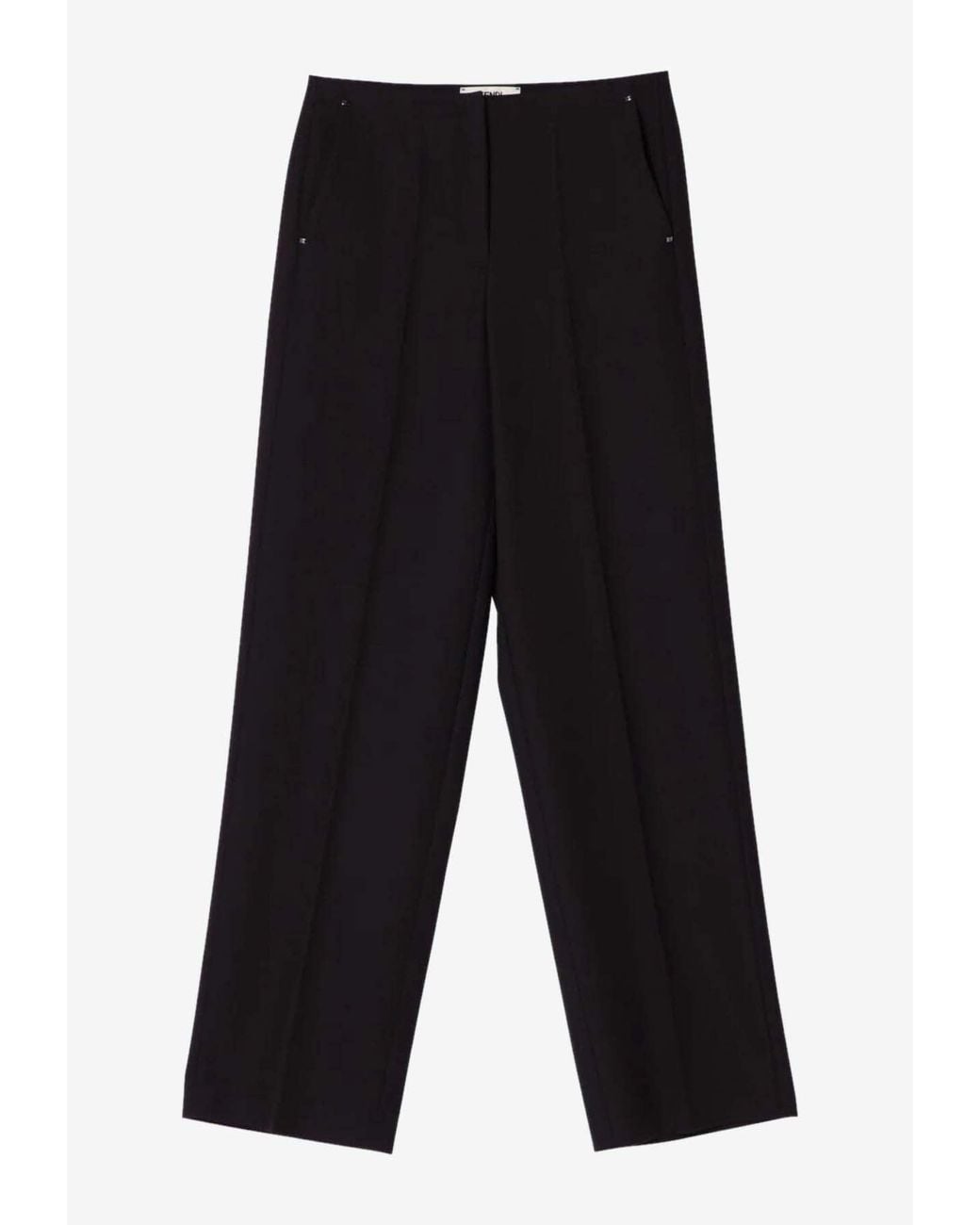 Fendi Black Wool Straight-Leg Pants