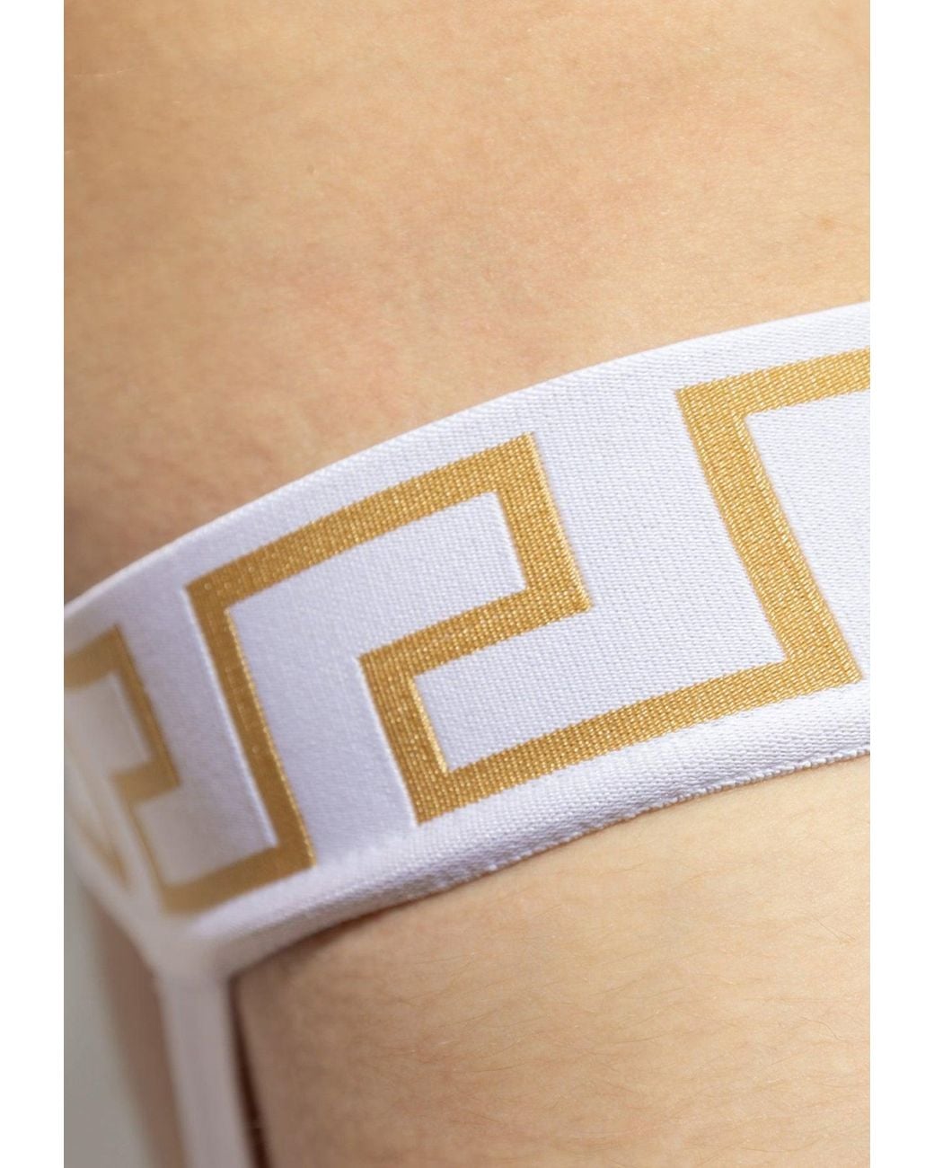 Versace White Greca Border Jockstrap With Elastic Waistband for men