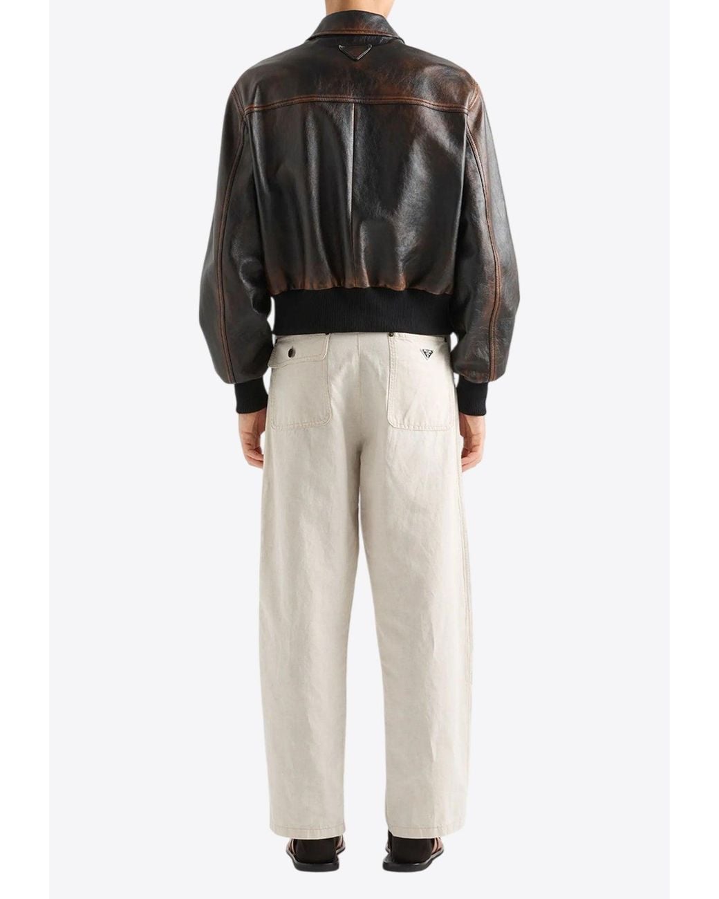 Prada Natural Chambray Straight-Leg Pants for men