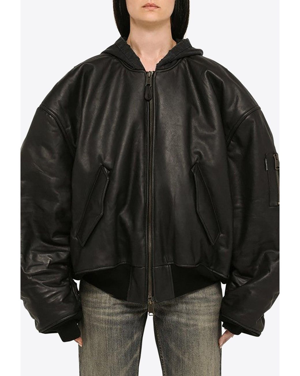 Balenciaga Oversized Leather Bomber Jacket in Black | Lyst