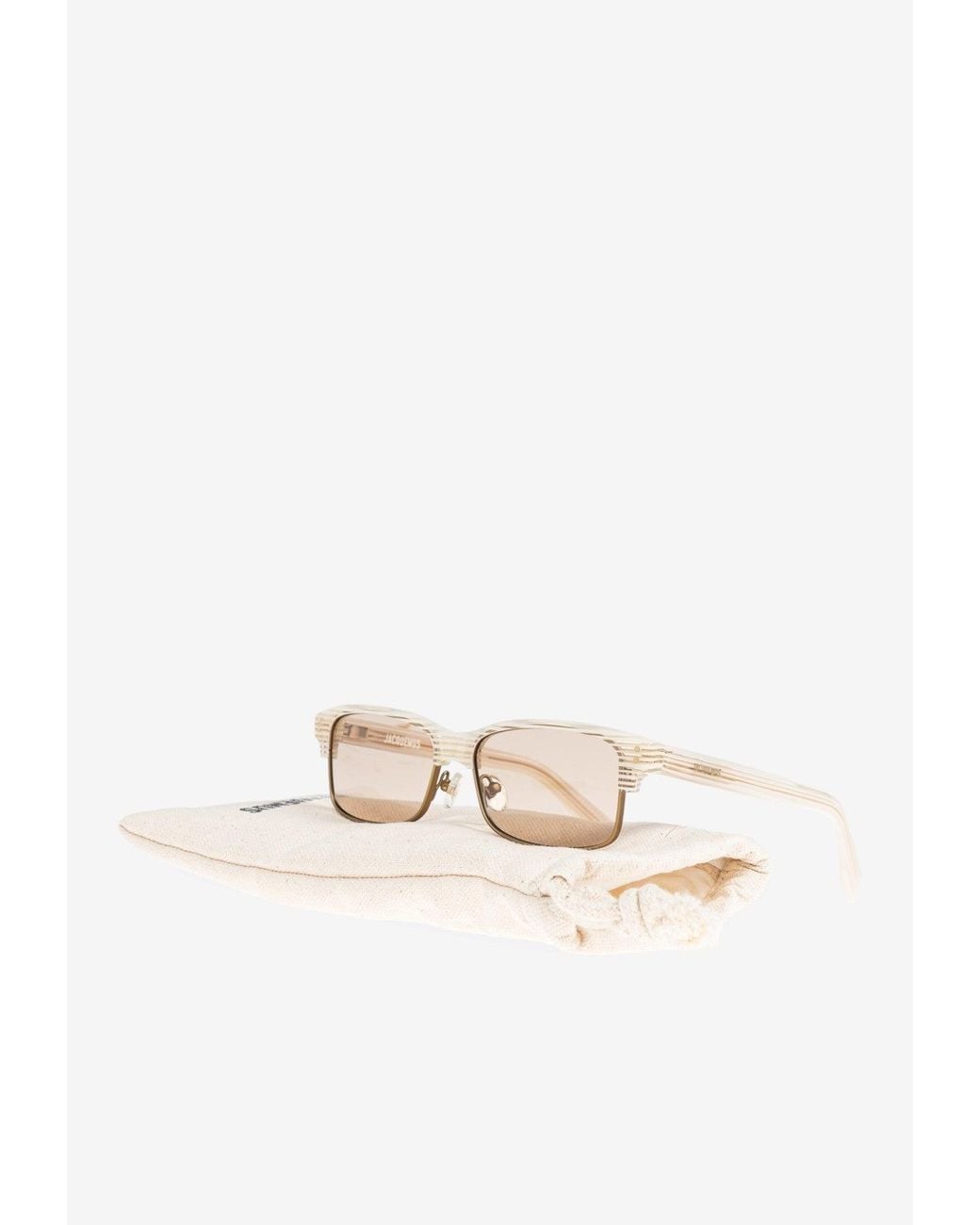 Jacquemus Natural Rectangular Logo Sunglasses for men