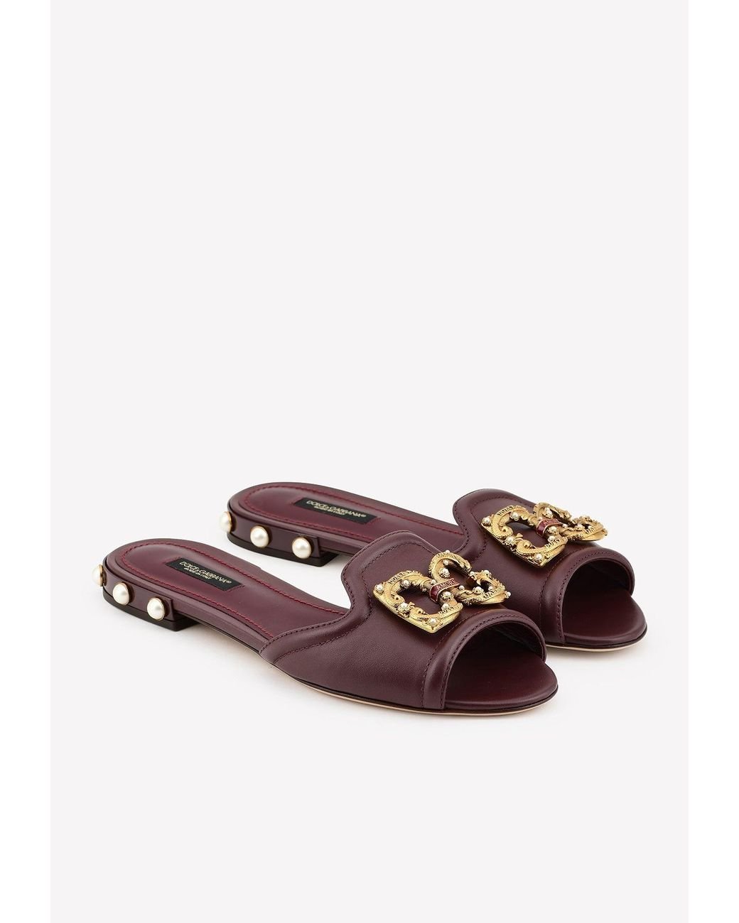Dolce & Gabbana Bianca Dg Amore Logo Slides In Nappa Leather in Brown | Lyst