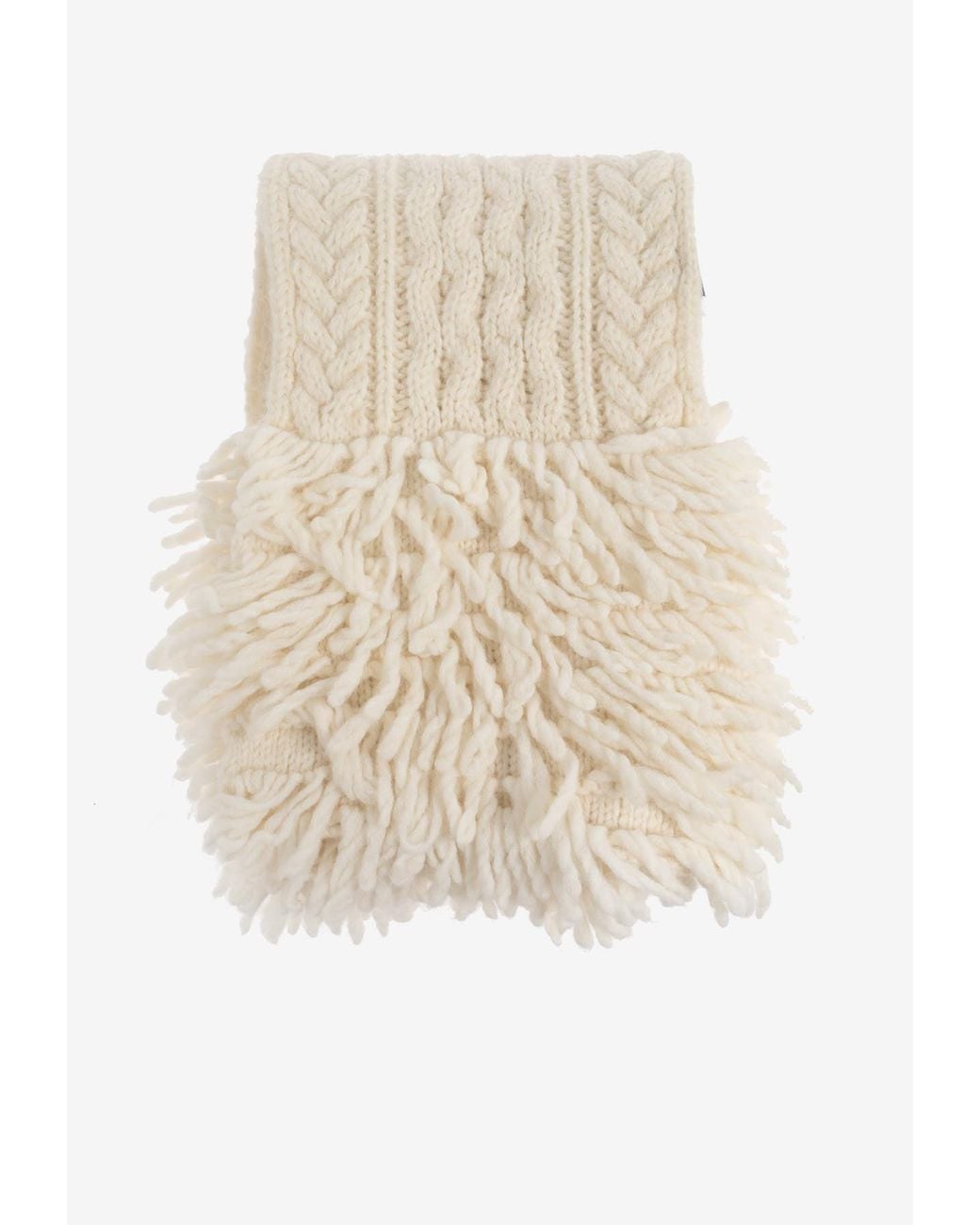 Moncler Natural Fringed Wool Scarf