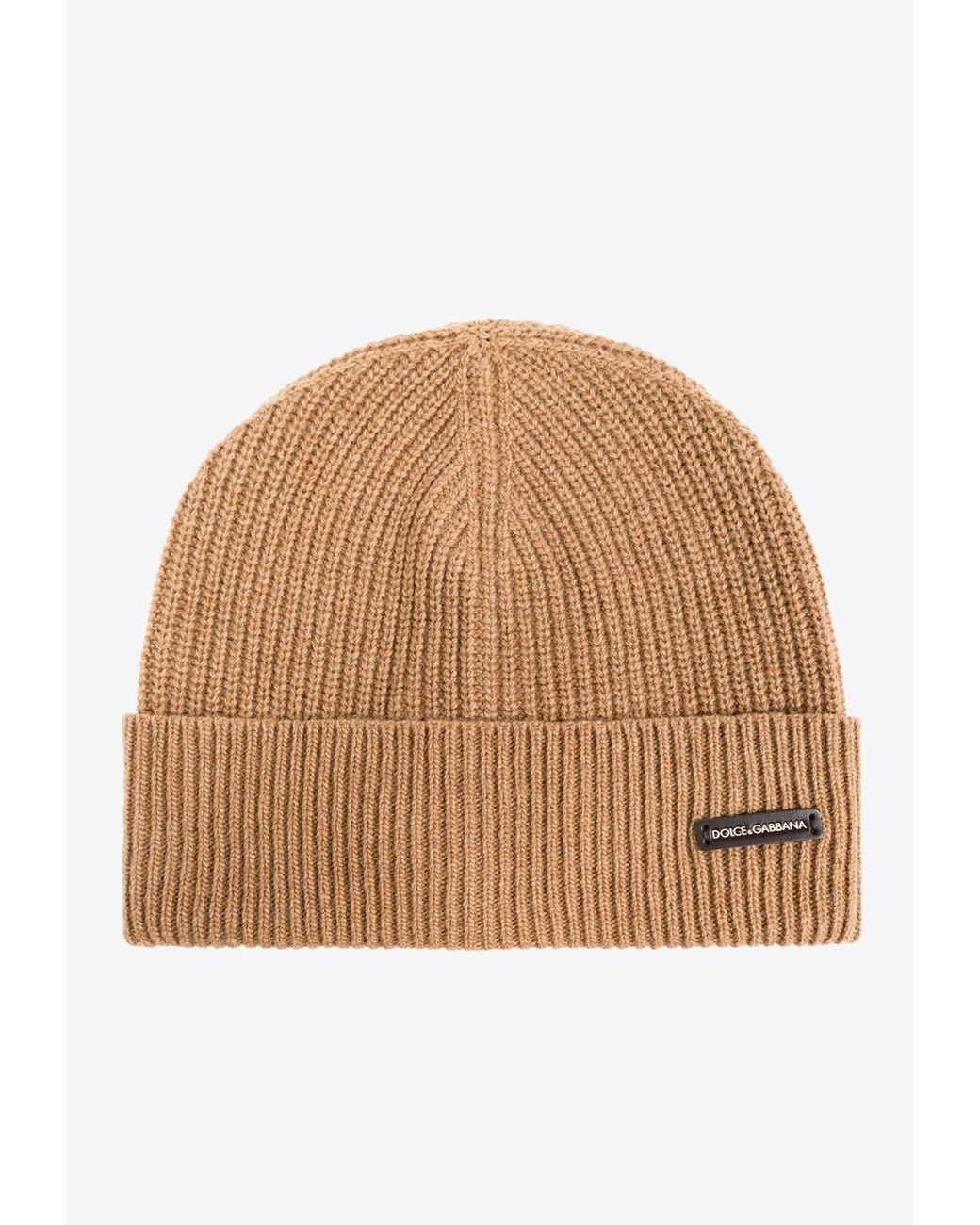 Dolce & Gabbana Natural Logo Patch Wool-Blend Beanie for men