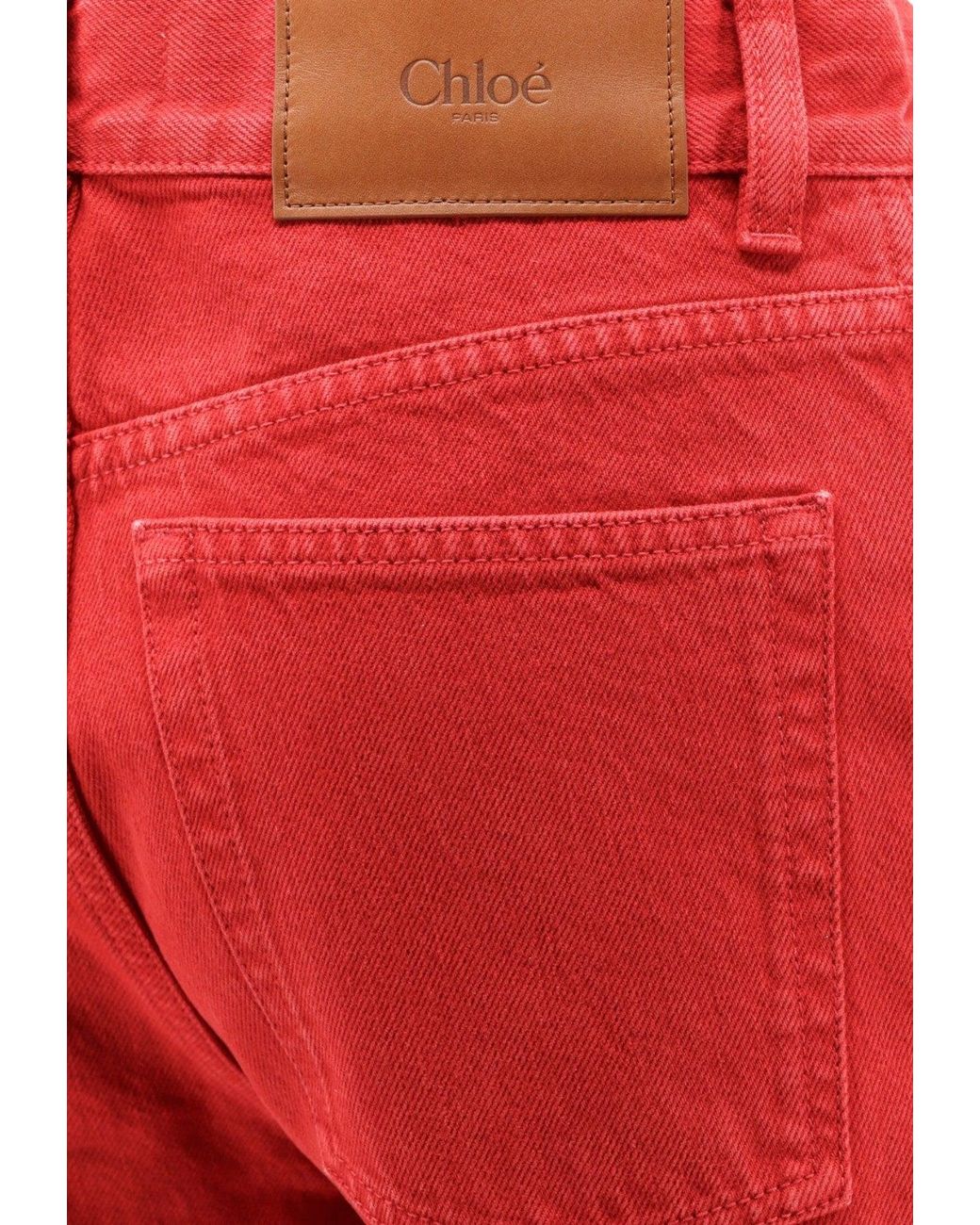 Chloé Red Logo Patch Straight-Leg Pants