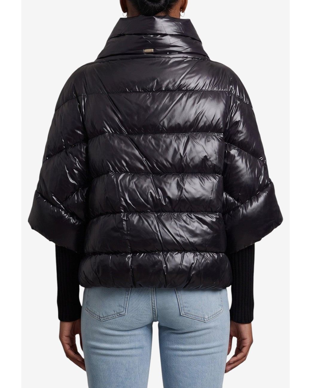 Herno Black Cape-Style Puffer Jacket