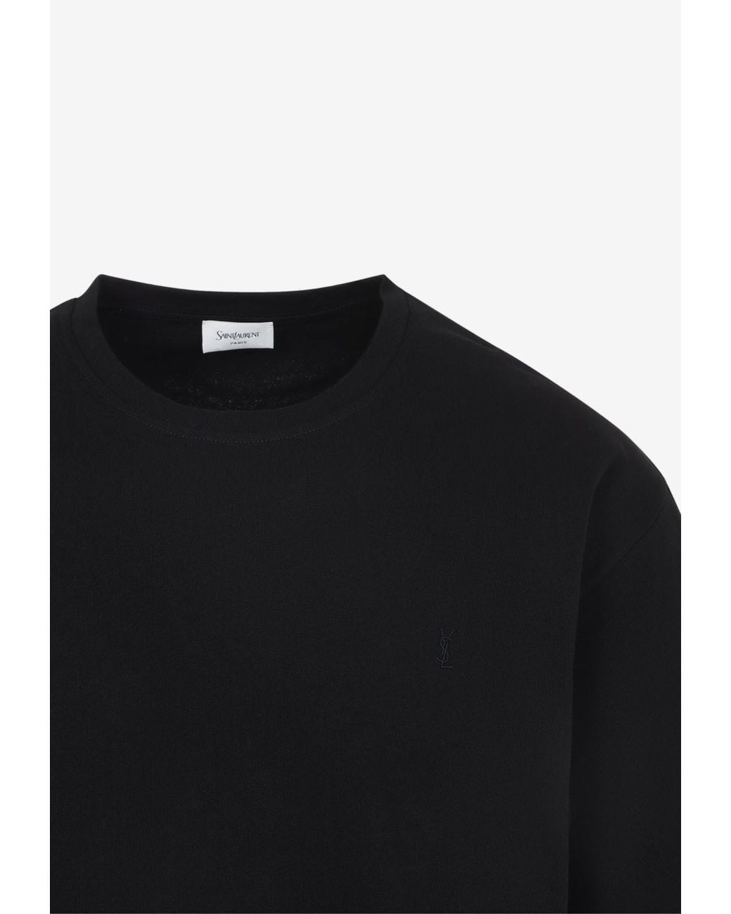 Saint Laurent Black Cassandre Crewneck T-Shirt for men