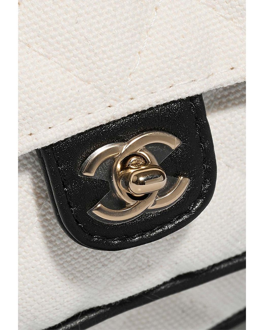 CHANEL Canvas Calfskin Tennis Racket Clutch With Chain White Black 1161409
