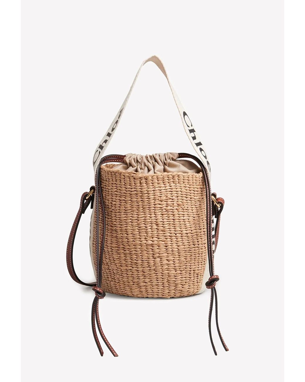 Chloé Canvas Small Woody Basket Bucket Bag in White Lyst