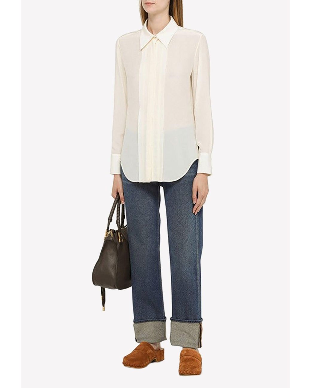 Chloé Silk Long-sleeved Shirt in White | Lyst