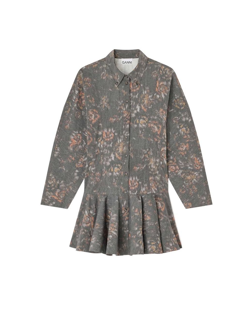 Ganni Gray Stretch Buttoned Mini Dress