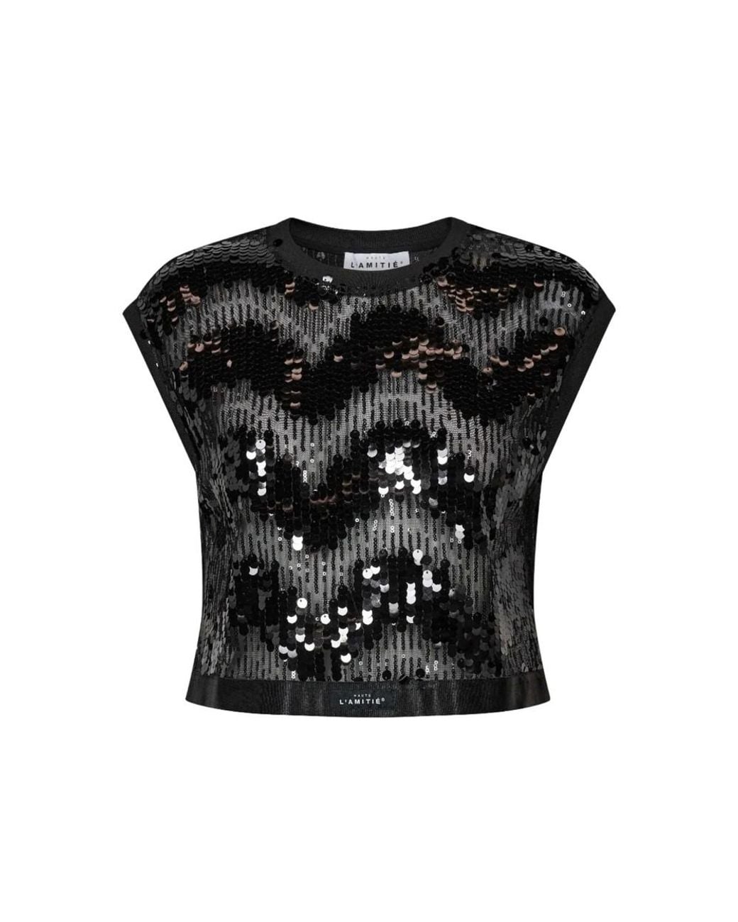 Haute L'Amitié Black Mirror Sequin Crop Top