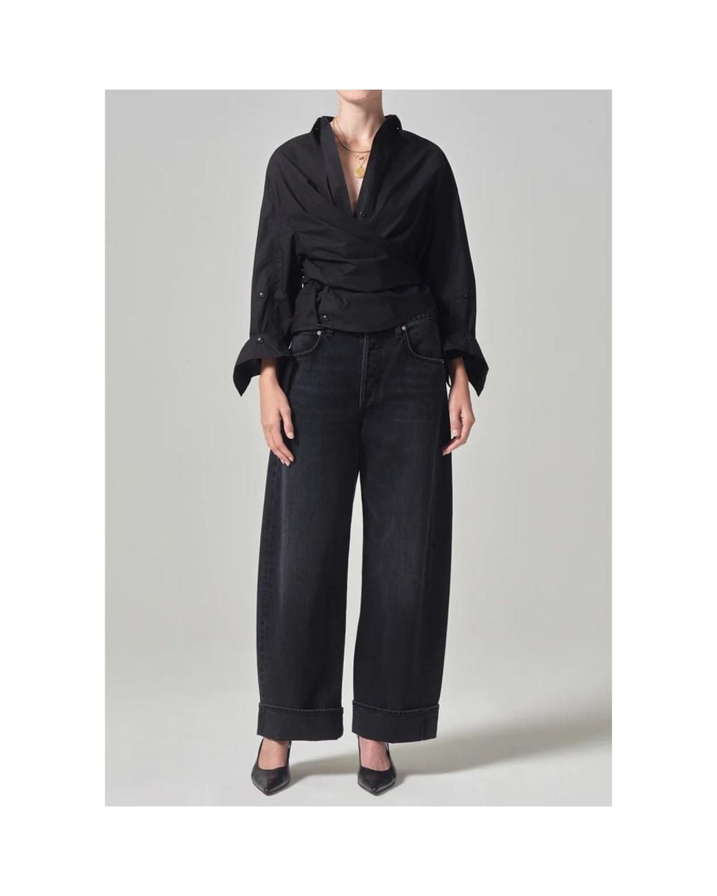 Citizens of Humanity Black Ayla Baggy Cuffed Crop High Rise Jean