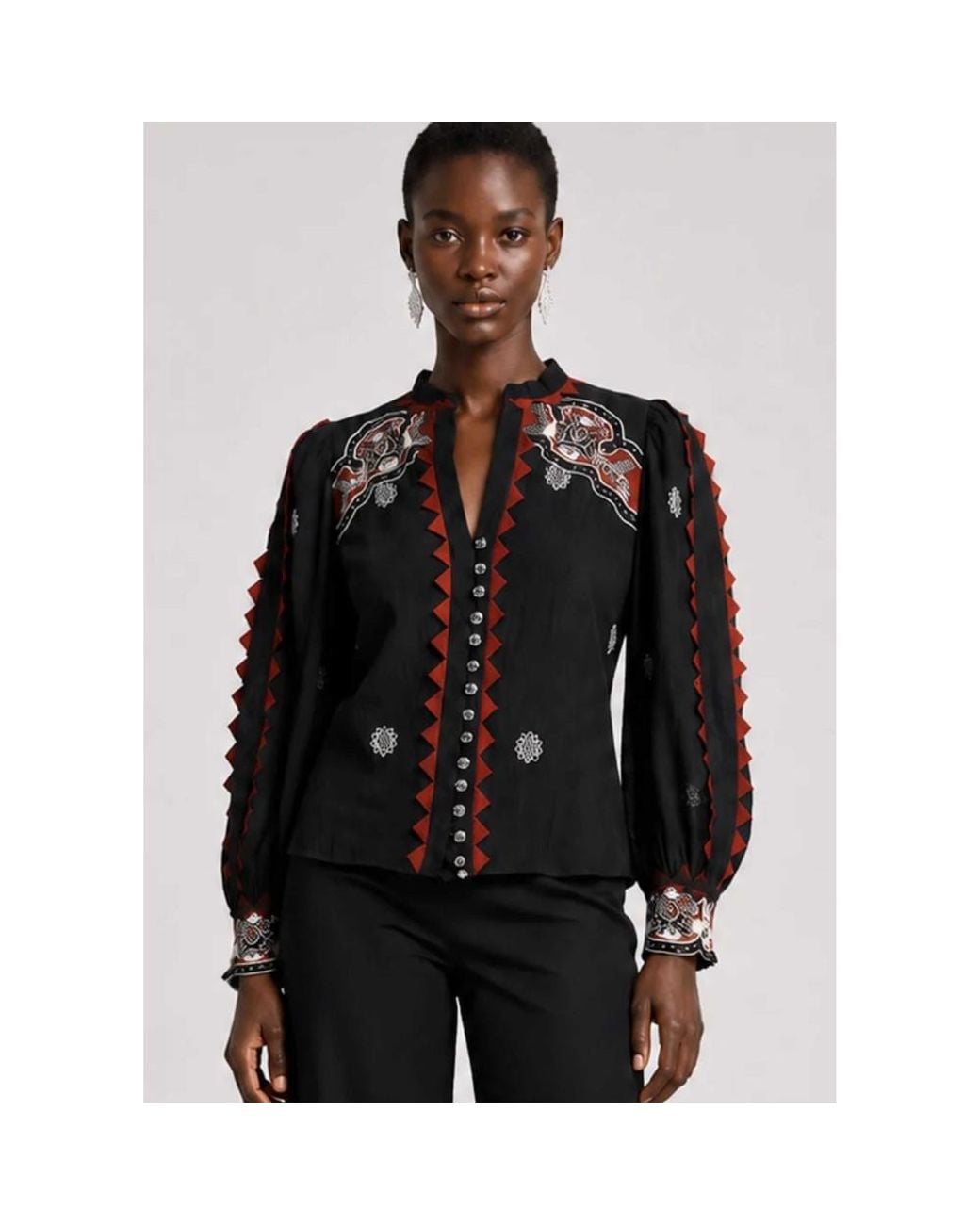 Scarlett Poppies Black Gunnel Embroidered Blouse