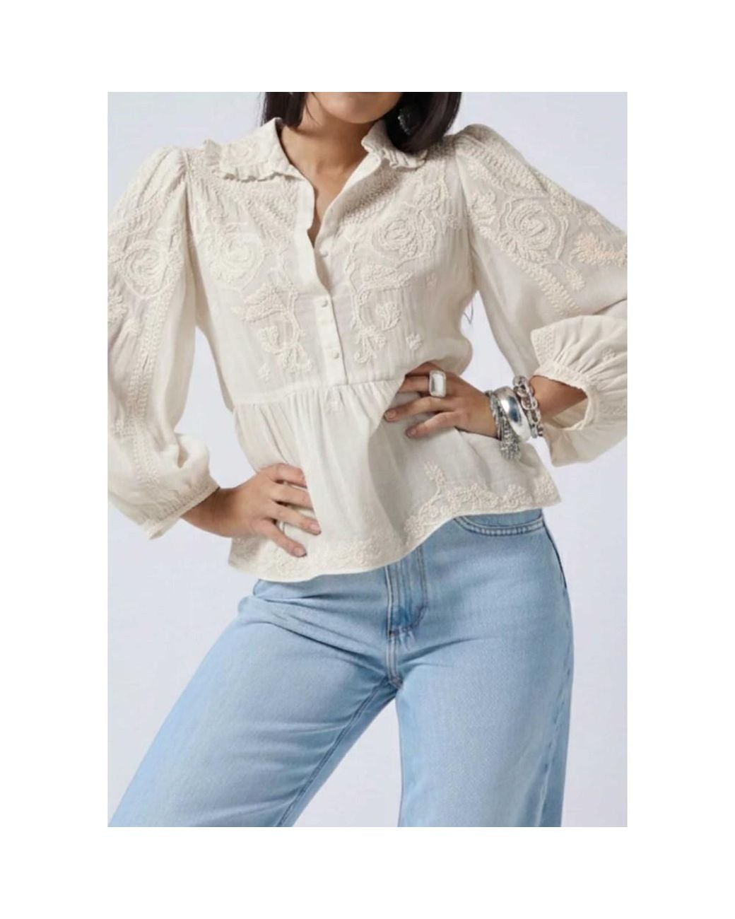 Scarlett Poppies Gray Britta Embroidered Top