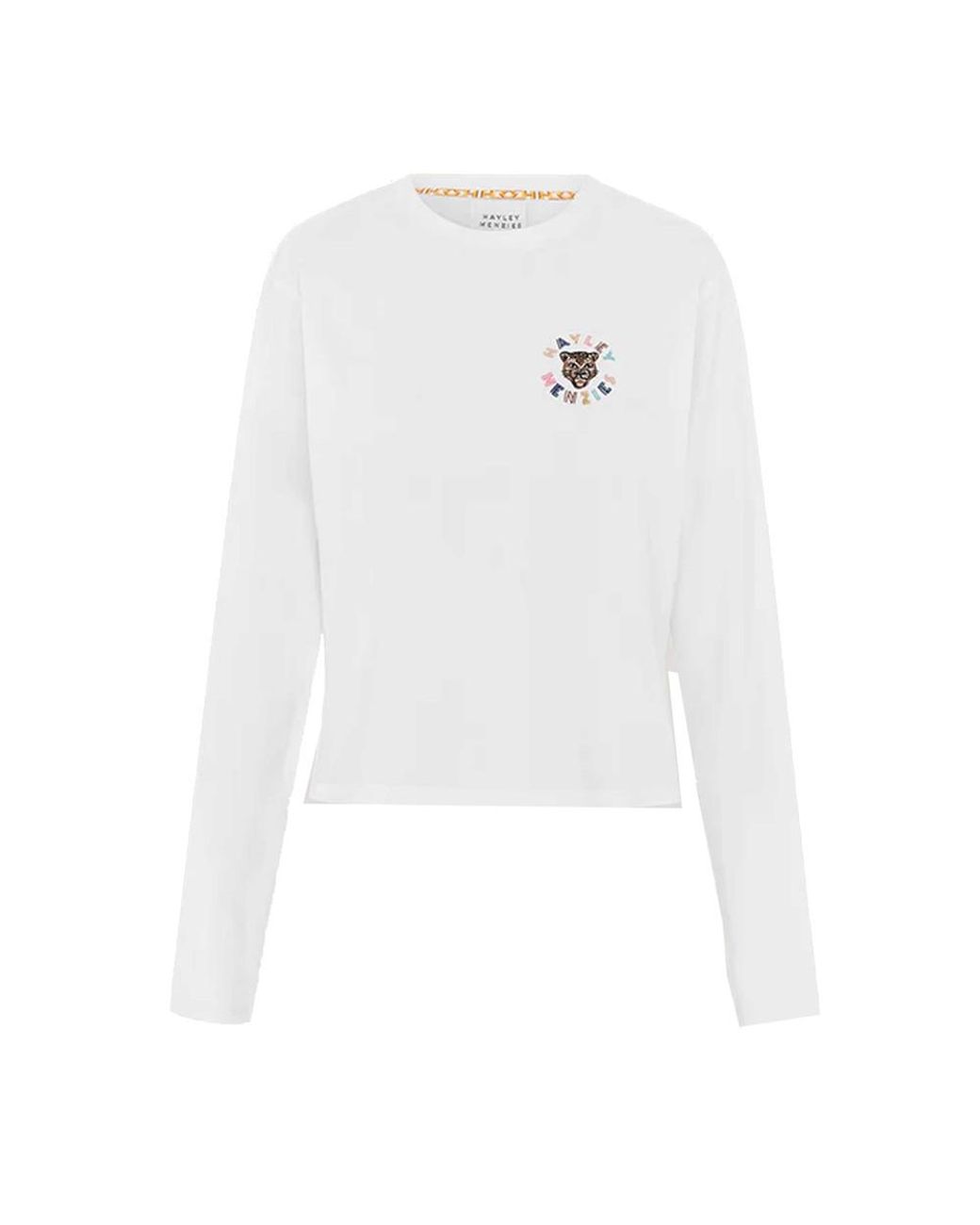Hayley Menzies White Leopard Logo Long Sleeve Cotton T Shirt