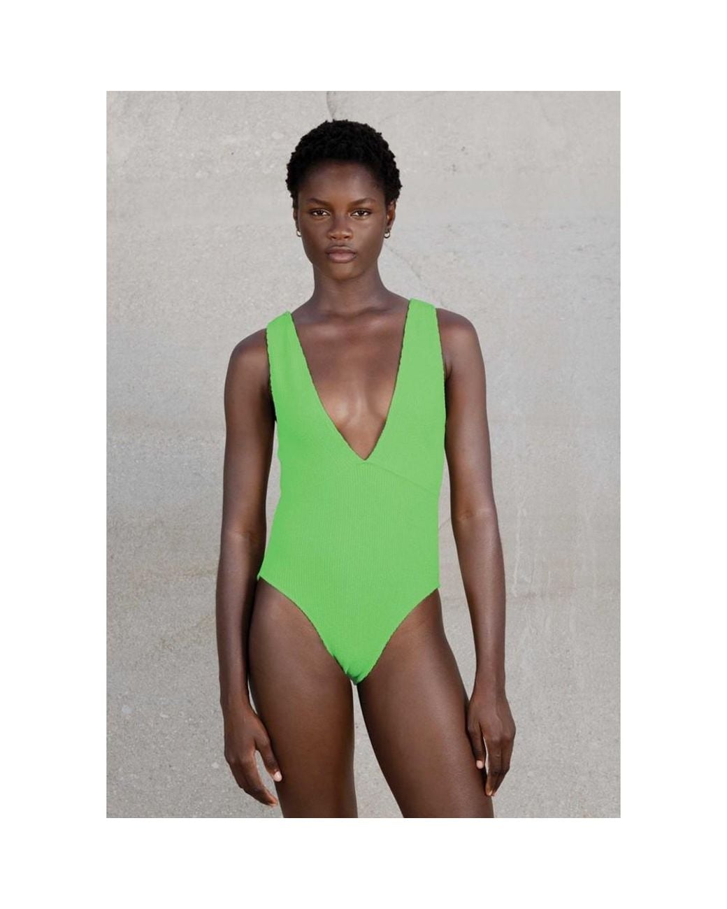 Sorbet Island Green Ariel Crinkle V-Neck Swimsuit