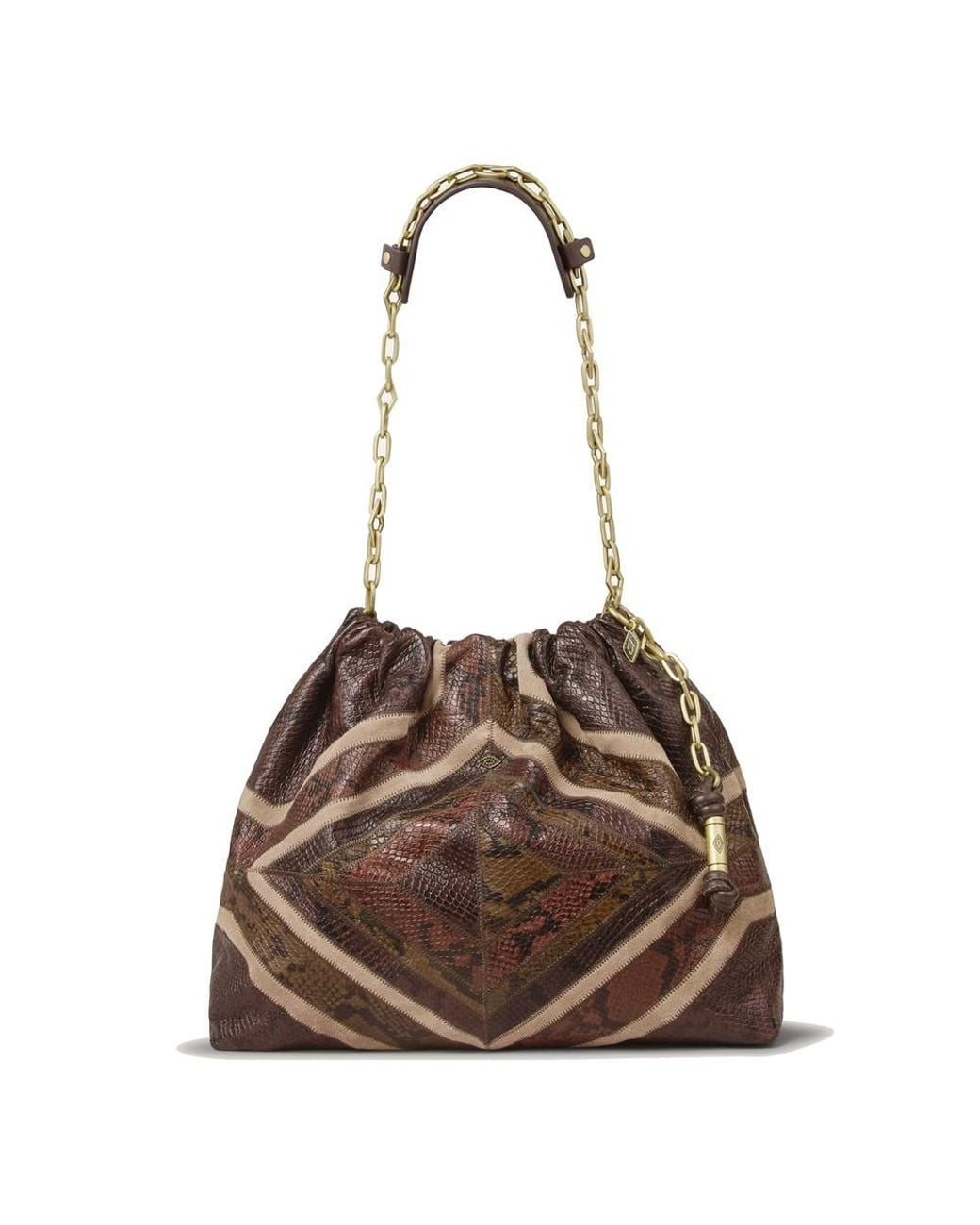 Ba&sh Brown June Patchwork Tote Leather Bag