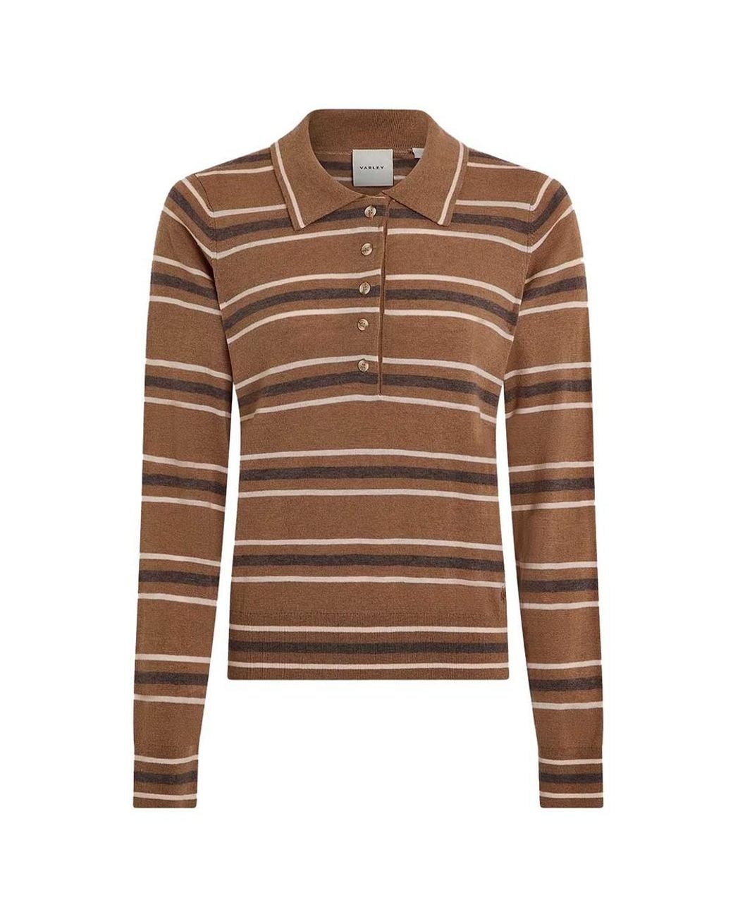 Varley Brown Mayra Stripe Knit Polo