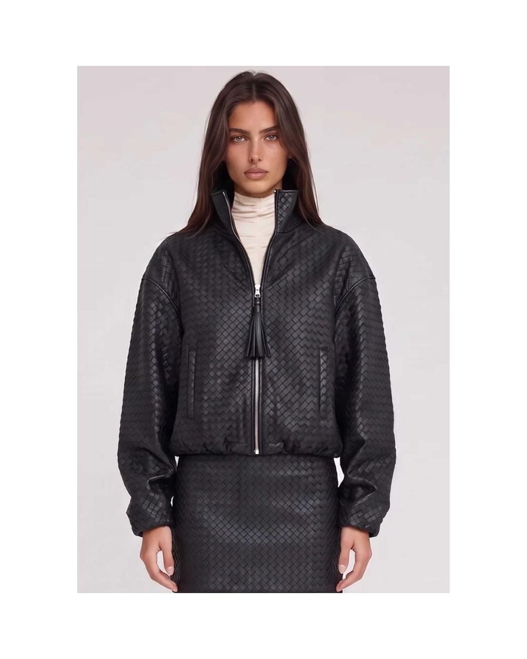 Scarlett Poppies Black Valentina Woven Nappa Leather Jacket
