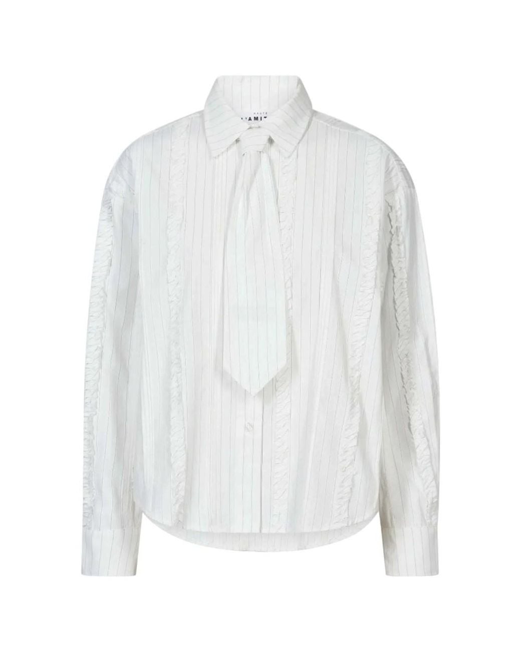 Haute L'Amitié White Inez Pin Frill Tie Shirt