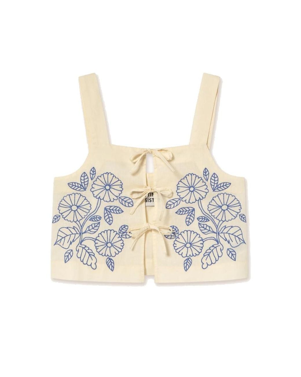 The Tiny Big Sister Natural Embroidered Tie Vest Top