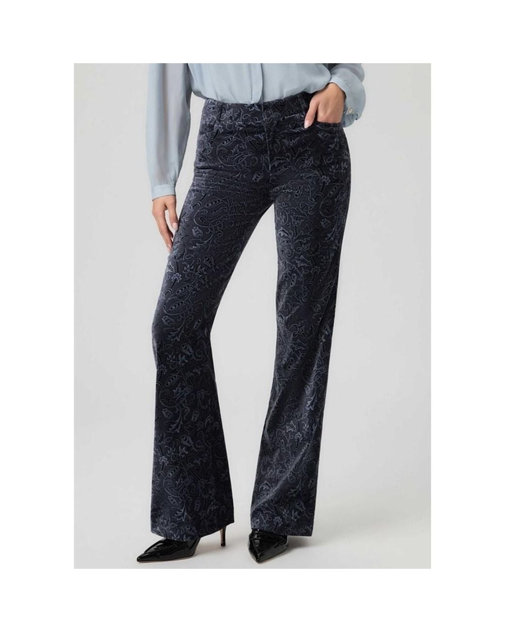 PAIGE Blue Leenah Velvet Wide Leg Trouser