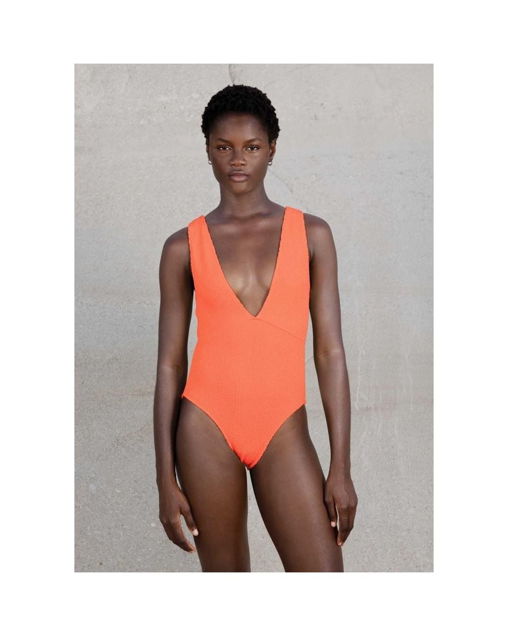 Sorbet Island Gray Ariel Crinkle V-Neck Swimsuit