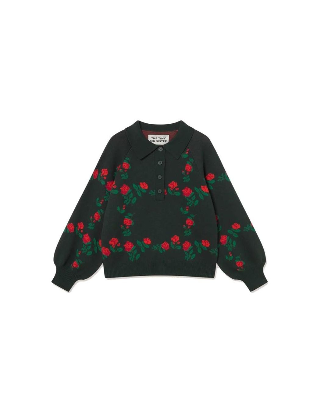 The Tiny Big Sister Green Roses Polo Sweater