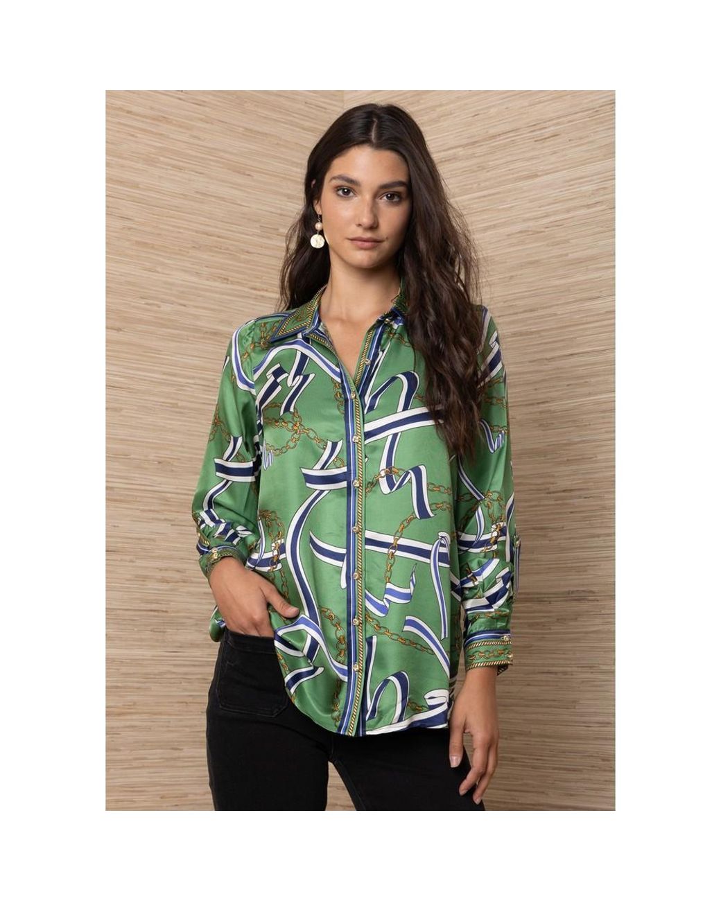 Hale Bob Green Chain Print Shirt