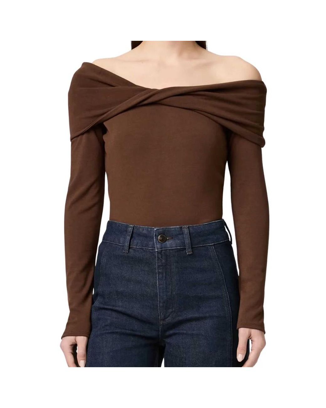 PAIGE Brown Aaliyah Off Shoulder Top