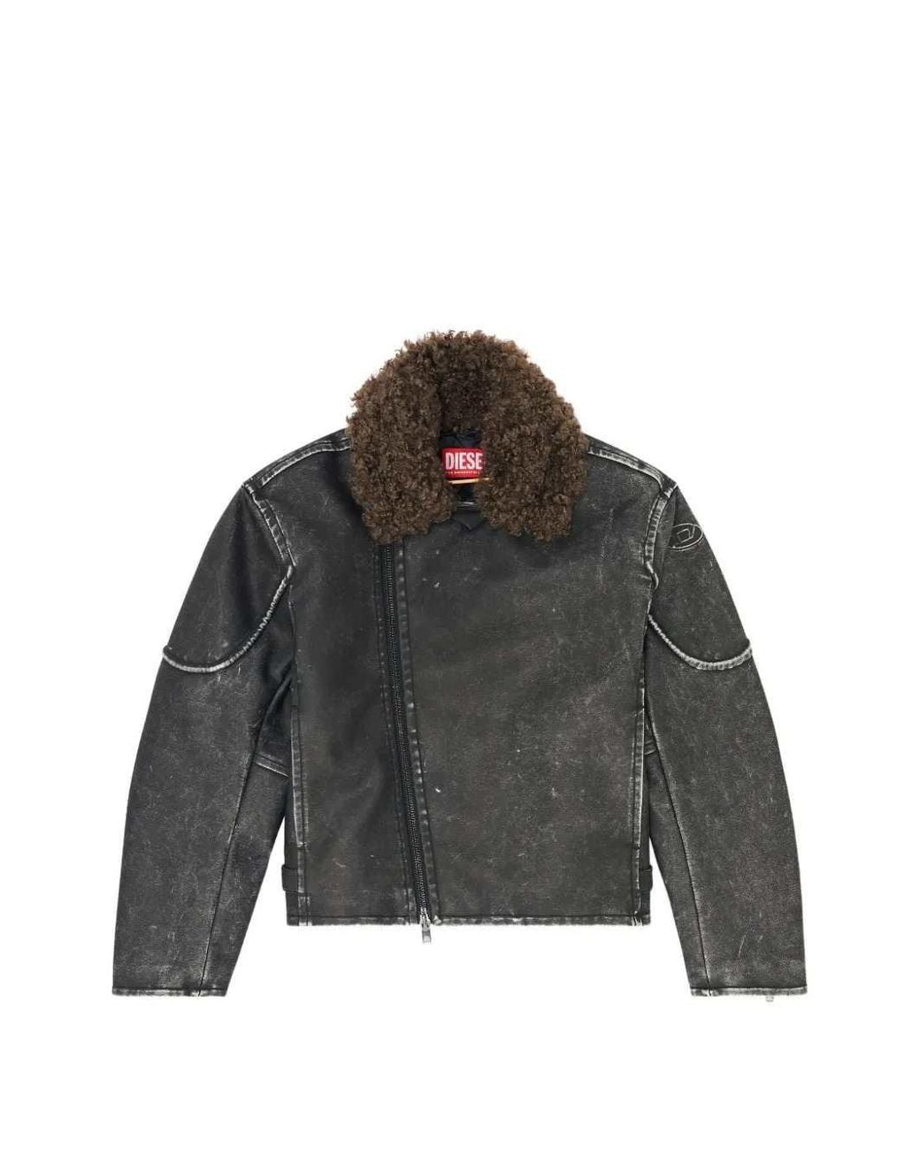 DIESEL Gray Biker Jacket With Detachable Collar for men