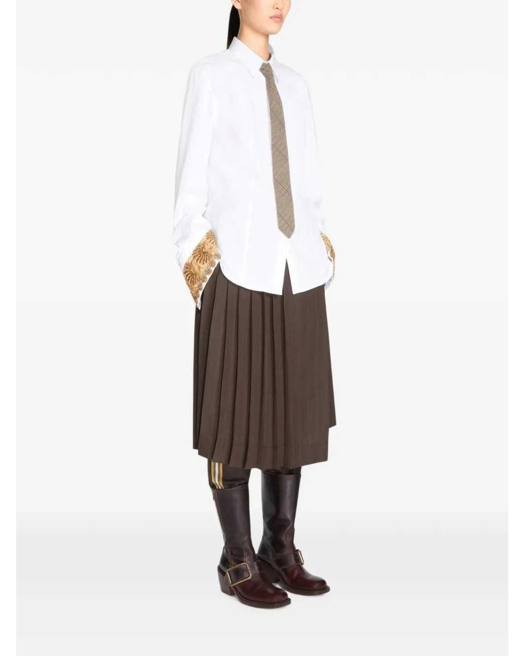 Dries Van Noten White Embroidered Cotton Poplin Shirt