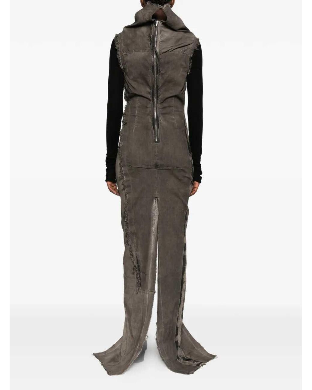Rick Owens Natural Distressed-Effect Panelled Dress