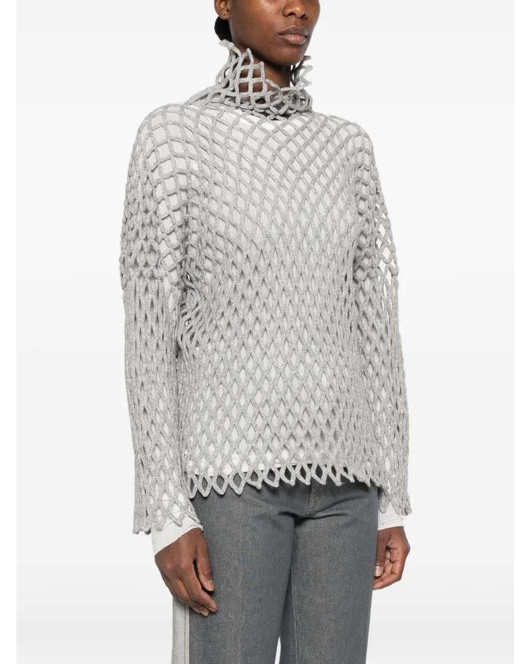 Sportmax Gray Open-Knit Turtleneck Sweater