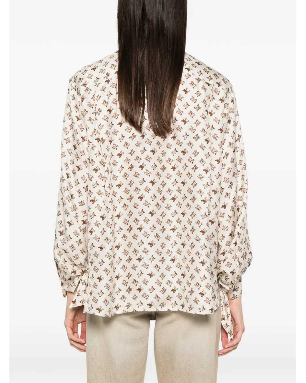 Max Mara White Oversized Printed Silk Shirt