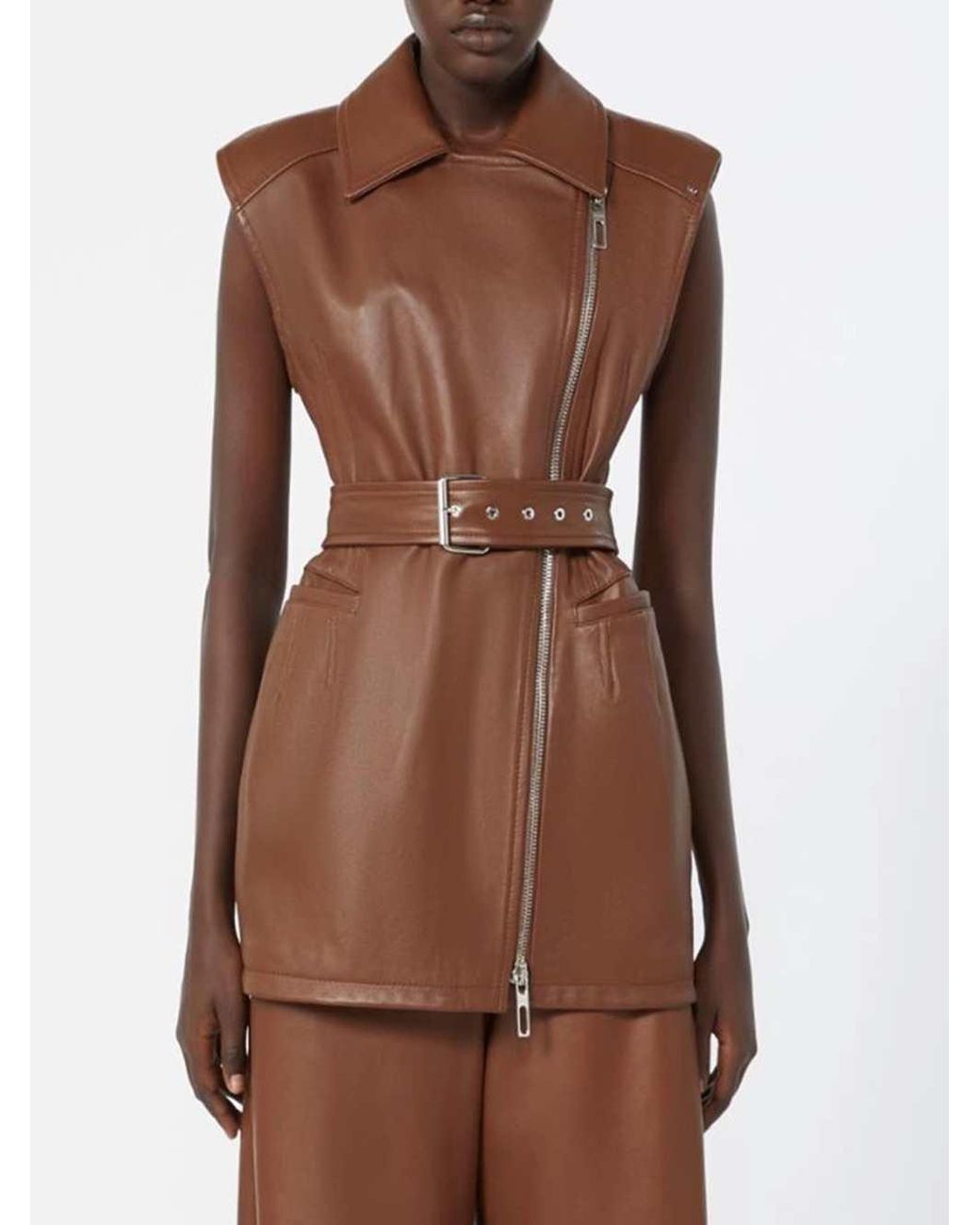 Sportmax Brown Belted Sleeveless Jacket
