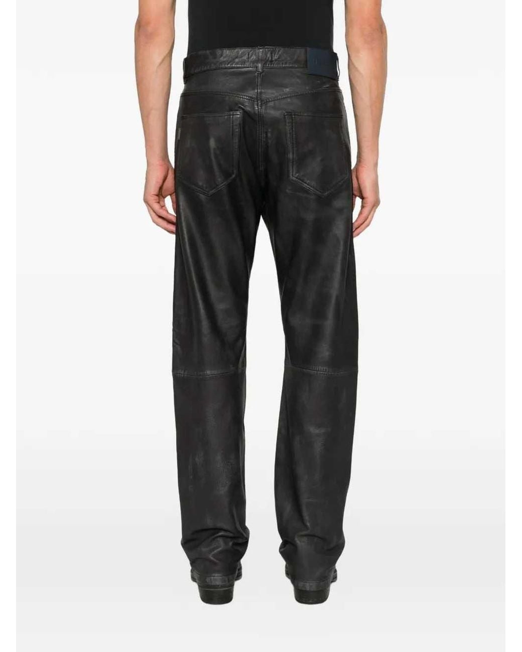 Haikure Gray Blake Leather Trousers With Panel Detailing for men