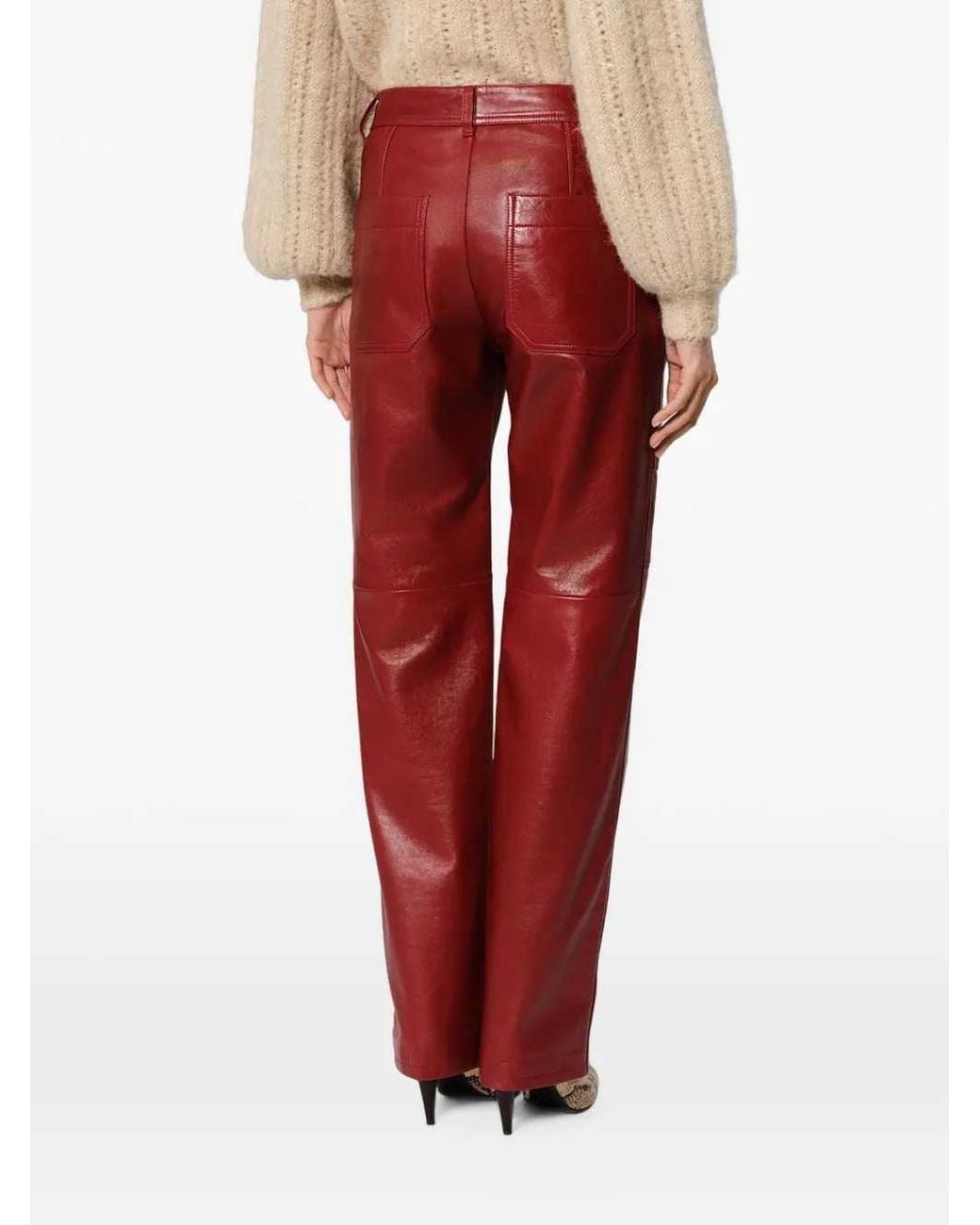 Isabel Marant Red Valka Leather Trousers